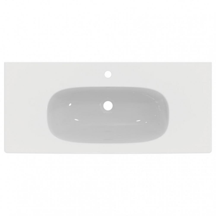 Ideal Standard Tesi Lavabo Top 100x45 con Foro centrale ambientato su piano bagno con accessori