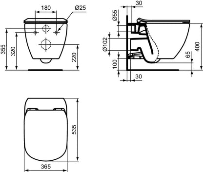 Ideal standard tesi t354601 vaso sospeso aquablade con fissaggi nascosti e sedile slim rallentato bianco