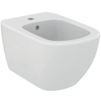 Ideal Standard Tesi Bidet Sospeso monoforo Bianco ambientato su piano bagno con accessori