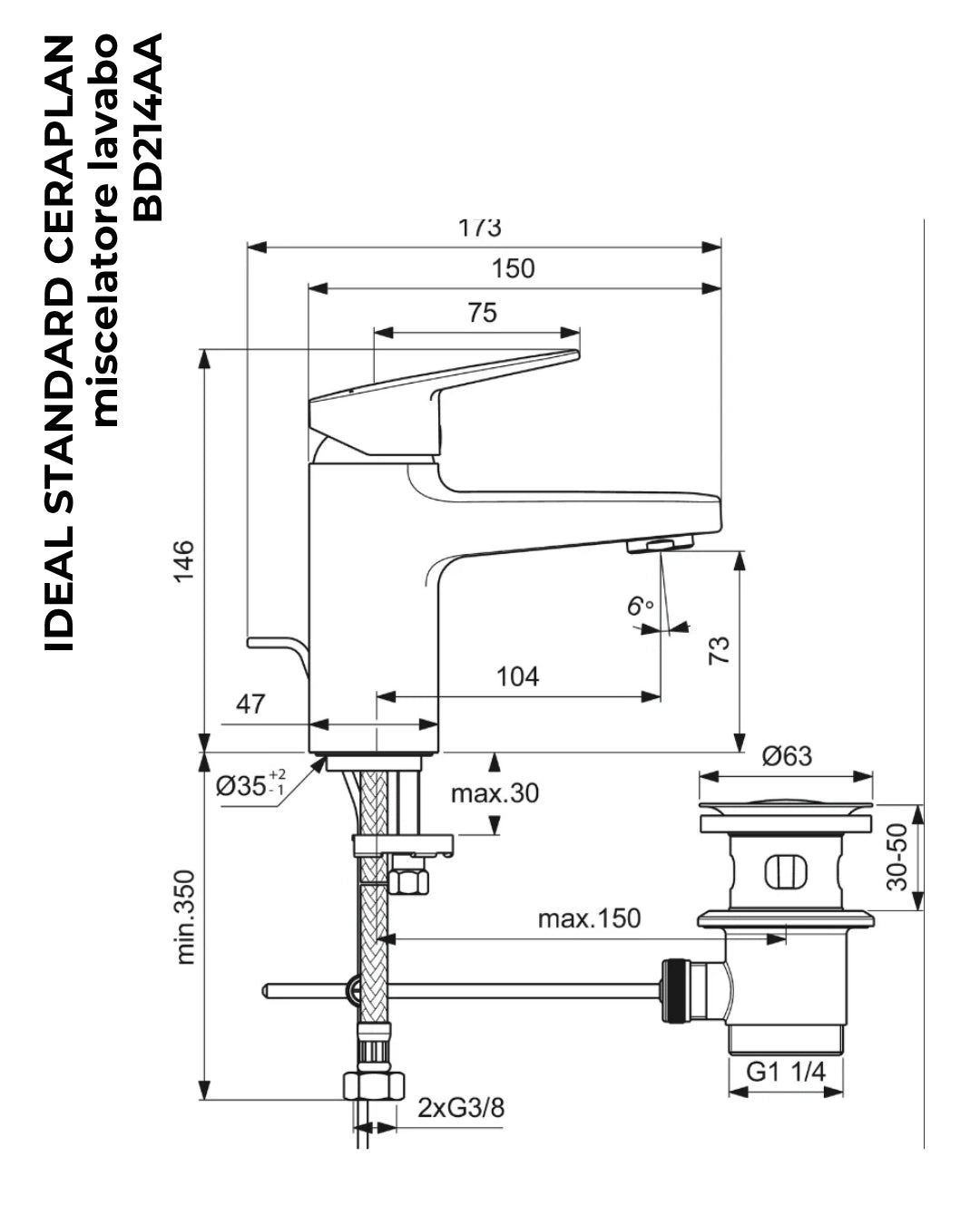 Ideal Standard Ceraplan Miscelatore Lavabo con Scarico Cromo BD214AA