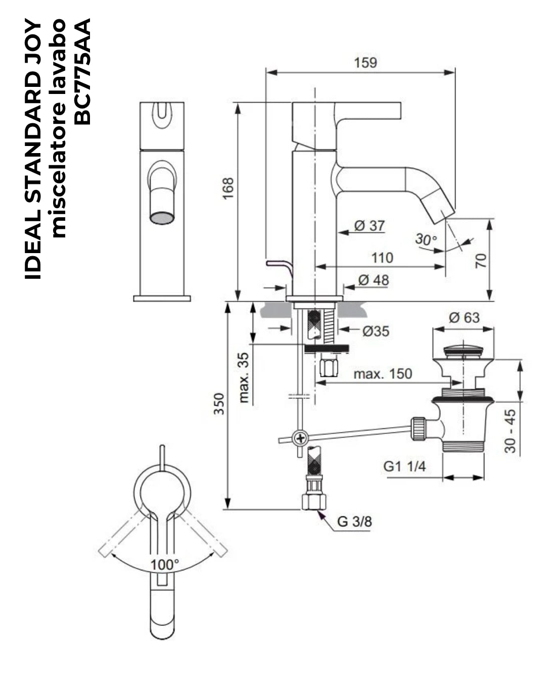 Ideal Standard Joy Set Rubinetti Lavabo bidet e Doccia incasso con scarico cromo BC775AA BC784AA A7386AA A1300NU