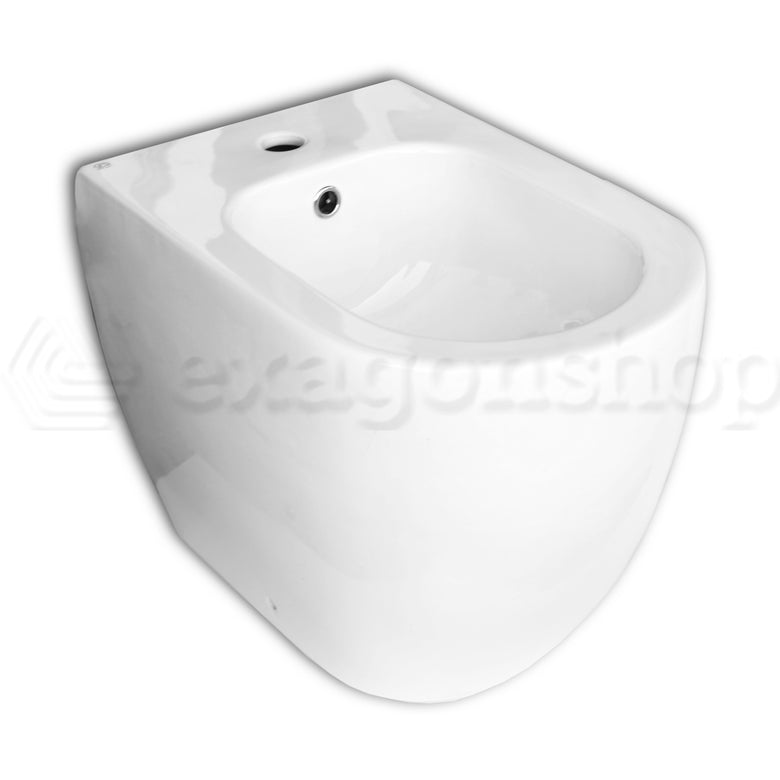 Bidet filo muro a Pavimento in ceramica Bianco lucido Gessi visto dall'alto con scarico e interno visibili - Emporio Gessi
