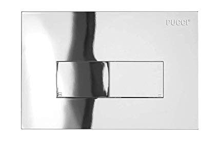 Placca wc 28x18 Doppio Scarico cromo Ecoline Pucci ambientato su piano bagno con accessori