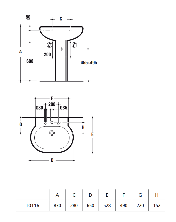 Ideal Standard Linda Colonna Per Lavabo Bianco, vista frontale su sfondo bianco - Ideal Standard