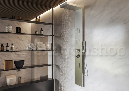 Pannello doccia idromassaggio termostatico con effetto cascata in acciaio Quadro