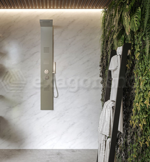 Pannello doccia idromassaggio termostatico con effetto cascata in acciaio Quadro