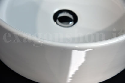 Lavabo 41 cm H 15,8 tondo da appoggio in ceramica Bianco Lucido