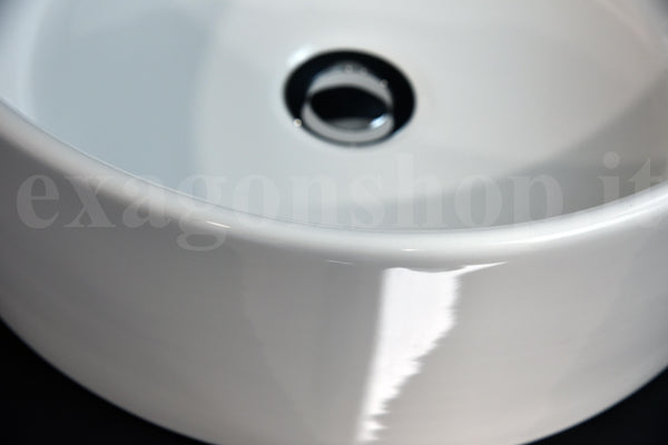 Lavabo 41 cm H 15,8 tondo da appoggio in ceramica Bianco Lucido