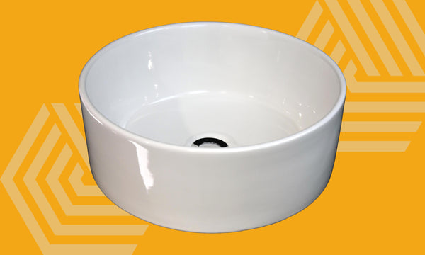 Lavabo 41 cm H 15,8 tondo da appoggio in ceramica Bianco Lucido
