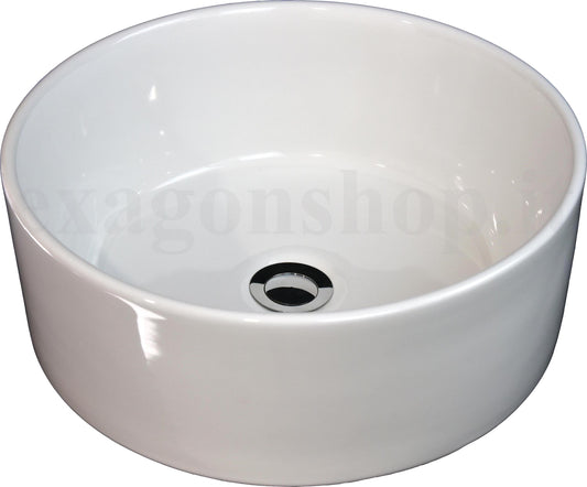 Ciotola 41 cm da appoggio tonda in ceramica Bianco Lucido, vista frontale su sfondo bianco - Exagonshop