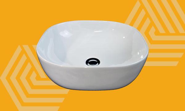 Lavabo 41,5x41,5 quadrato da appoggio ciotola in ceramica Bianco Lucido