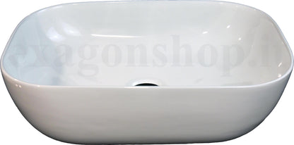 Mobile bagno teak 90x46 cannettato Urbino due cassetti con con lavabo e rubinetteria, vista frontale su sfondo neutro...