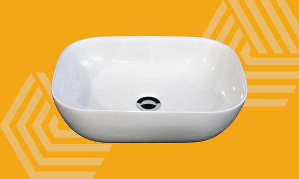 Lavabo 46x32 rettangolare da appoggio in ceramica per mobile bagno Bianco Lucido
