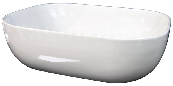 Lavabo 50x40 da appoggio rettangolare in ceramica per top mobile bagno Bianco Lucido