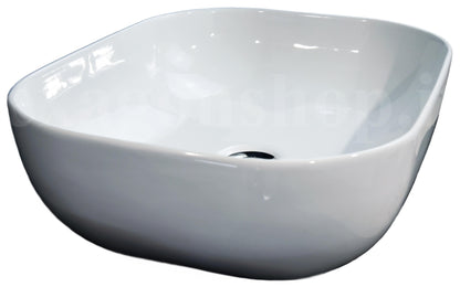 Lavabo 50x40 da appoggio rettangolare in ceramica per top mobile bagno Bianco Lucido