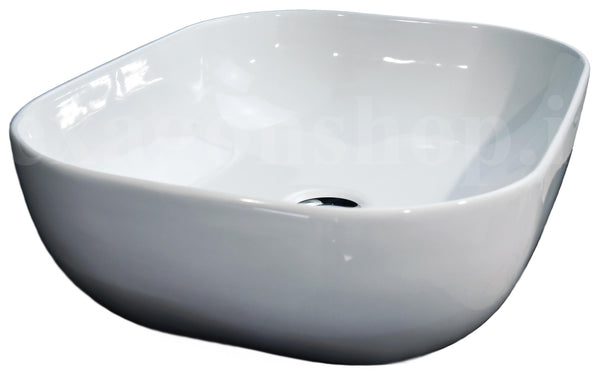Lavabo 50x40 da appoggio rettangolare in ceramica per top mobile bagno Bianco Lucido