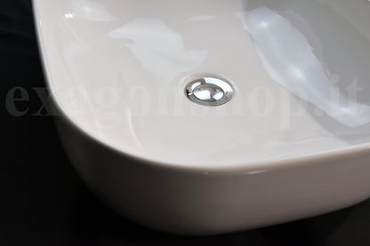 Lavabo 50x40 da appoggio rettangolare in ceramica per top mobile bagno Bianco Lucido