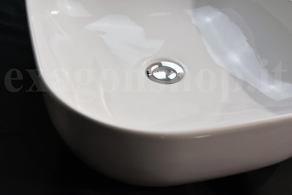 Lavabo 50x40 da appoggio rettangolare in ceramica per top mobile bagno Bianco Lucido