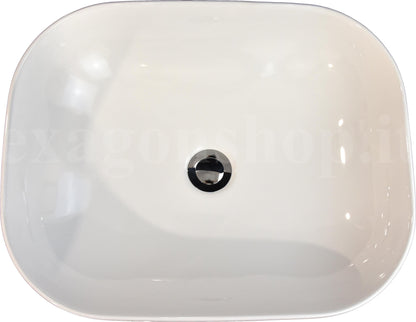 Lavabo 50x40 da appoggio rettangolare in ceramica per top mobile bagno Bianco Lucido