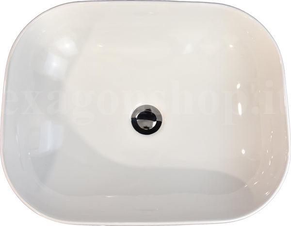Lavabo 50x40 da appoggio rettangolare in ceramica per top mobile bagno Bianco Lucido