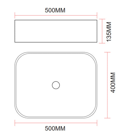 Lavabo 50x40 da appoggio rettangolare in ceramica per top mobile bagno Bianco Lucido
