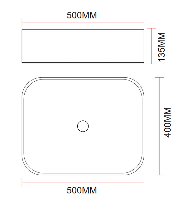 Lavabo 50x40 da appoggio rettangolare in ceramica per top mobile bagno Bianco Lucido