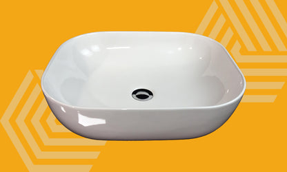 Lavabo 50x40 da appoggio rettangolare in ceramica per top mobile bagno Bianco Lucido