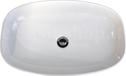 Lavabo 60x39 da appoggio in ceramica per top mobile bagno Bianco Lucido