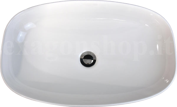 Lavabo 60x39 da appoggio in ceramica per top mobile bagno Bianco Lucido