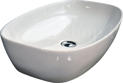 Lavabo 60x39 da appoggio in ceramica per top mobile bagno Bianco Lucido