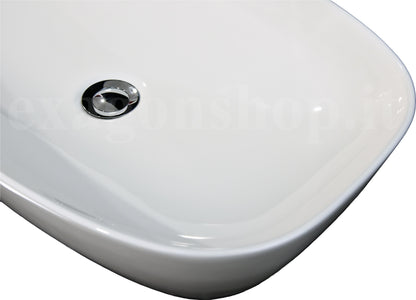 Lavabo 60x39 da appoggio in ceramica per top mobile bagno Bianco Lucido
