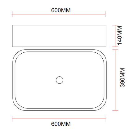 Lavabo 60x39 da appoggio in ceramica per top mobile bagno Bianco Lucido