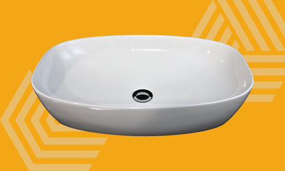 Lavabo 60x39 da appoggio in ceramica per top mobile bagno Bianco Lucido