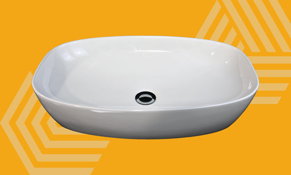 Lavabo 60x39 da appoggio in ceramica per top mobile bagno Bianco Lucido