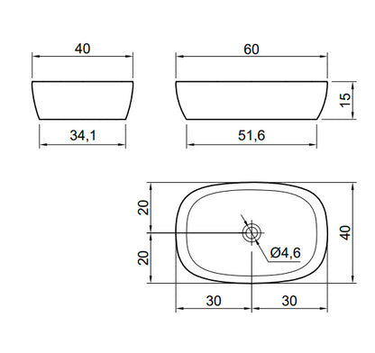 Lavabo 60x40 da appoggio in cristalmood Ceruleo con piletta scarico libero Senso SENSOC Antonio Lupi