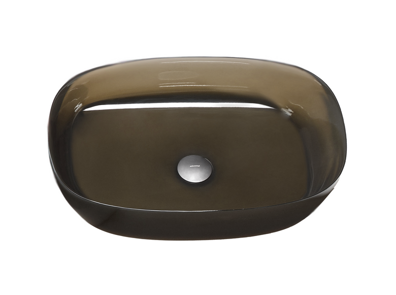Antonio Lupi Senso Lavabo 60x40 In Cristalmood Nebbia ambientato su piano bagno con accessori - Antonio Lupi Design