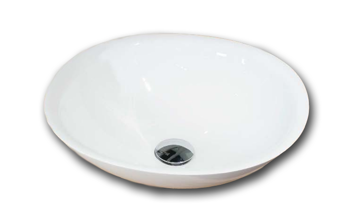 Antonio Lupi Servo Lavabo 45 cm tondo soprapiano in Flumood Bianco in opaco e naturale ambientato su piano bagno con...