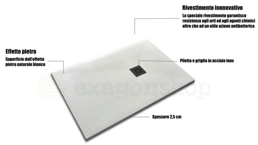 Piatto Doccia 70x90 Desio effetto pietra in Mineralmarmo ambientato in box doccia con pareti in vetro - Exagonshop