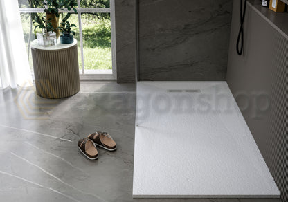 Nova Piatto Doccia ultrapiatto 80x140 cm piletta alta capacita  antiscivolo antibatterico effetto pietra Bianco