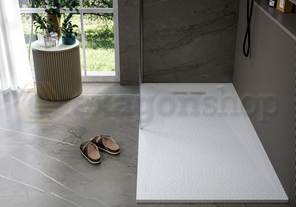 Nova Piatto Doccia ultrapiatto 80x140 cm piletta alta capacita  antiscivolo antibatterico effetto pietra Bianco