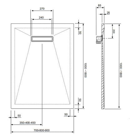 Nova Piatto Doccia ultrapiatto 80x140 cm piletta alta capacita  antiscivolo antibatterico effetto pietra Bianco