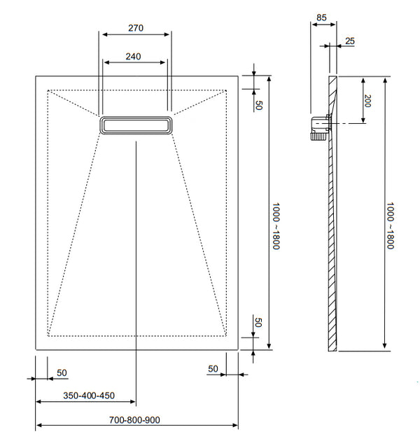 Nova Piatto Doccia ultrapiatto 80x140 cm piletta alta capacita  antiscivolo antibatterico effetto pietra Bianco