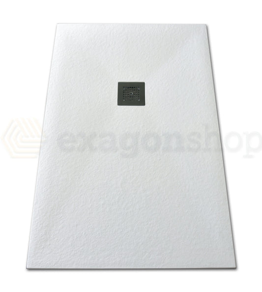 Piatto Doccia 80x140 Desio effetto pietra in Mineralmarmo ambientato in box doccia con pareti in vetro - Exagonshop