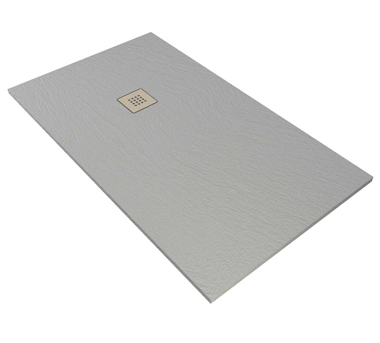 Piatto Doccia 140x80 effetto Pietra bianco neve con 00 Bianco visto dall'alto con superficie e piletta di scarico
