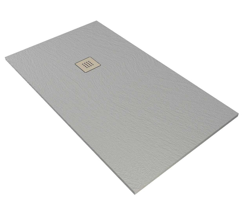 Piatto Doccia 140x80 effetto Pietra bianco neve con 00 Bianco visto dall'alto con superficie e piletta di scarico