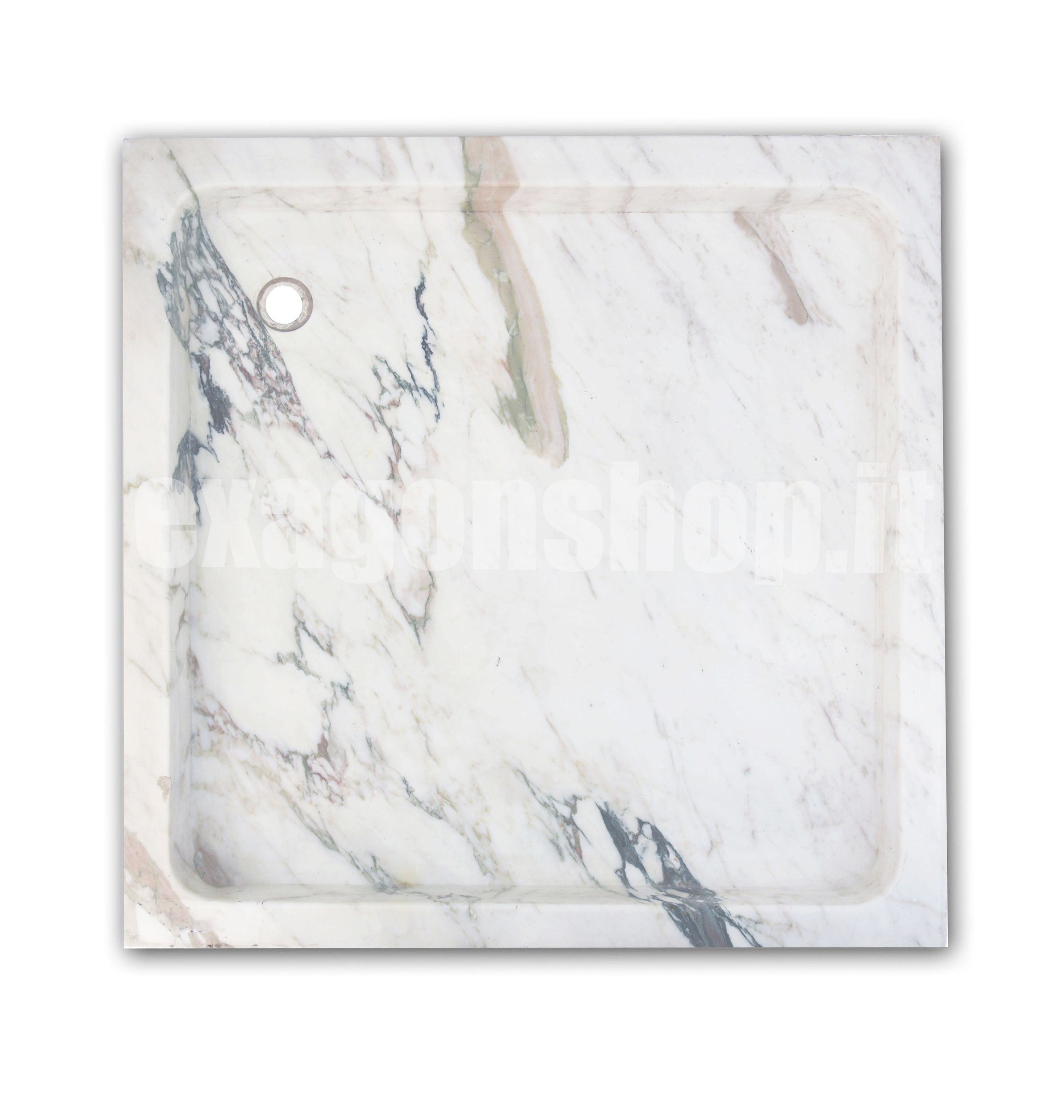 Piatto Doccia 90x90 quadrato In Marmo bianco T1045dn Ideal in naturale visto dall'alto con superficie e piletta di scarico
