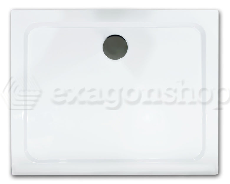 Piatto Doccia 70x90 in acrilico bianco lucido Con Piletta ambientato in box doccia con pareti in vetro - Exagonshop