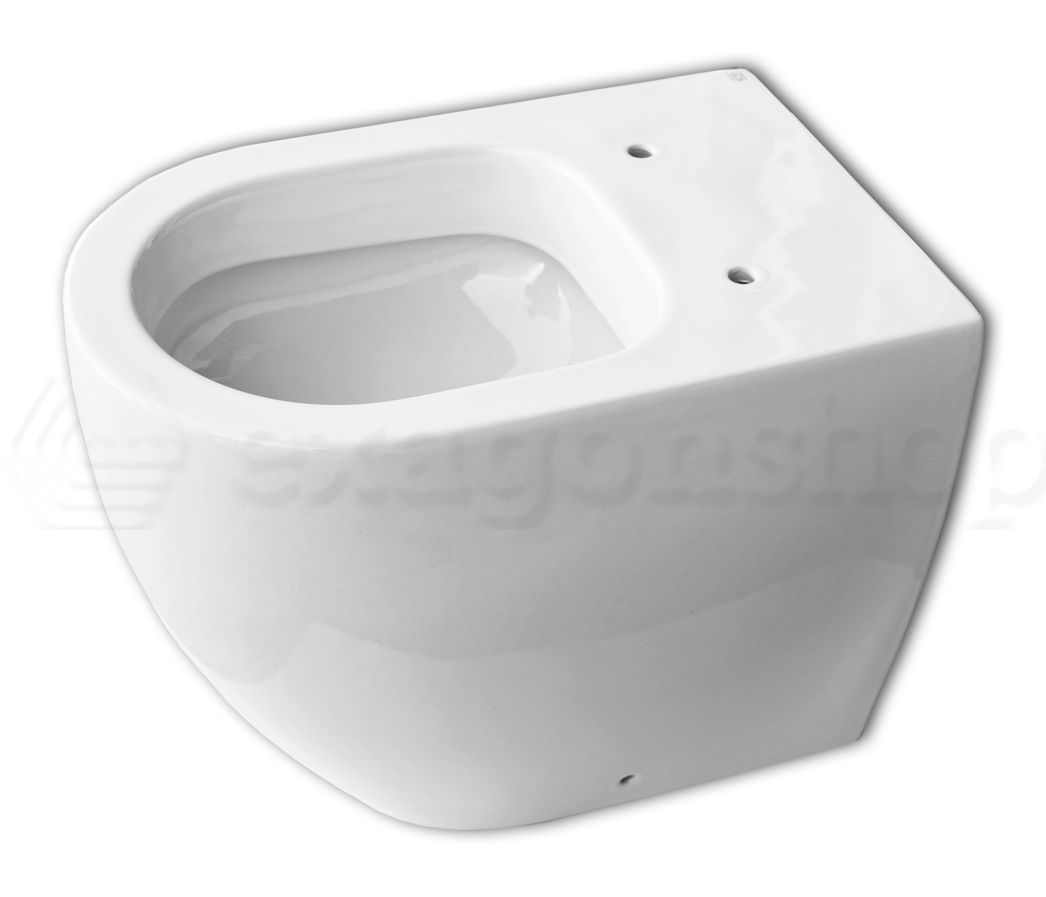 Vaso wc filo parete a Pavimento in ceramica Bianco lucido, vista frontale su sfondo bianco - Emporio Gessi