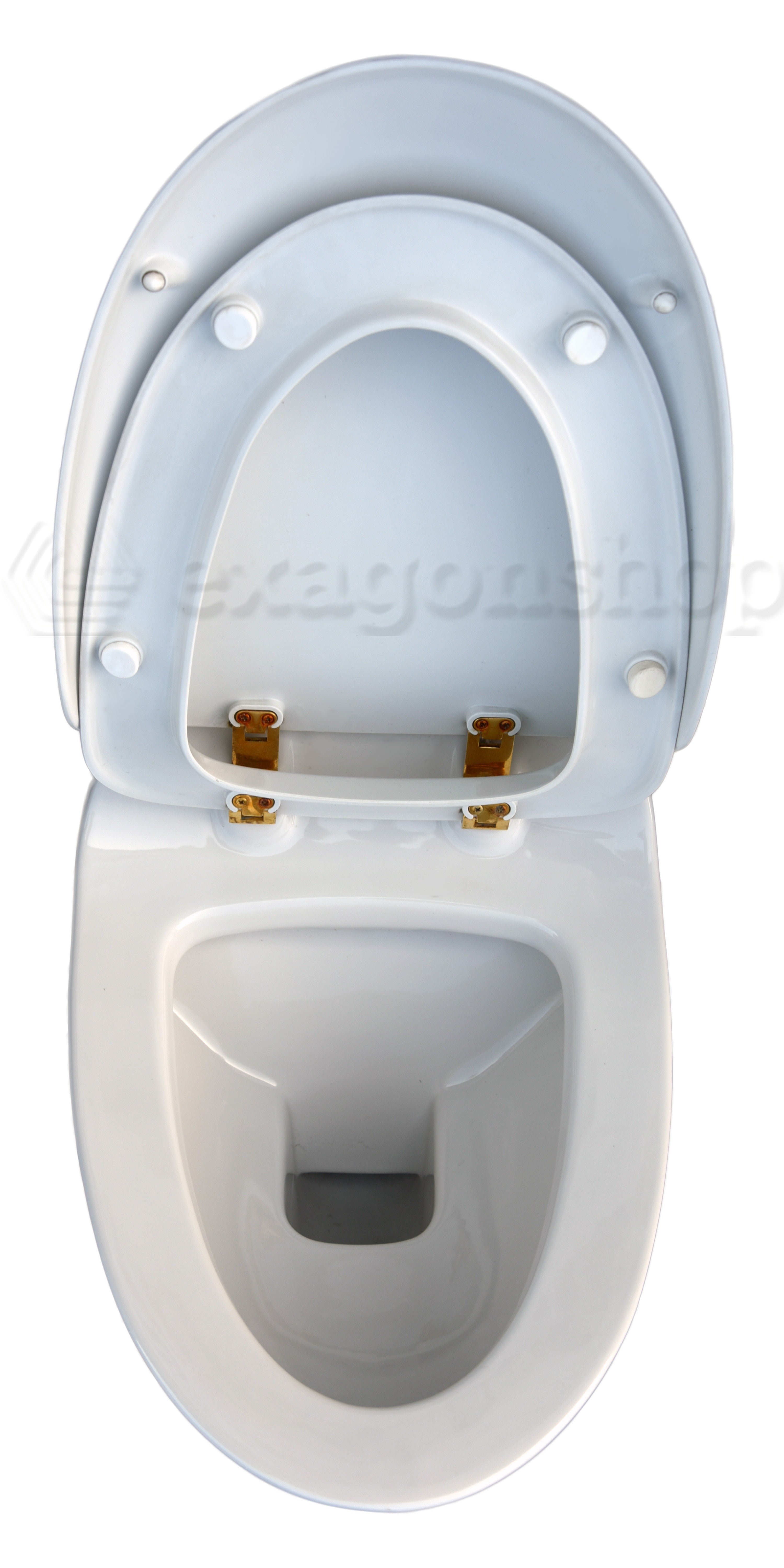 Ideal Standard Absolute Belvedere Vaso Sospeso senza sedile visto dall'alto con scarico e interno visibili