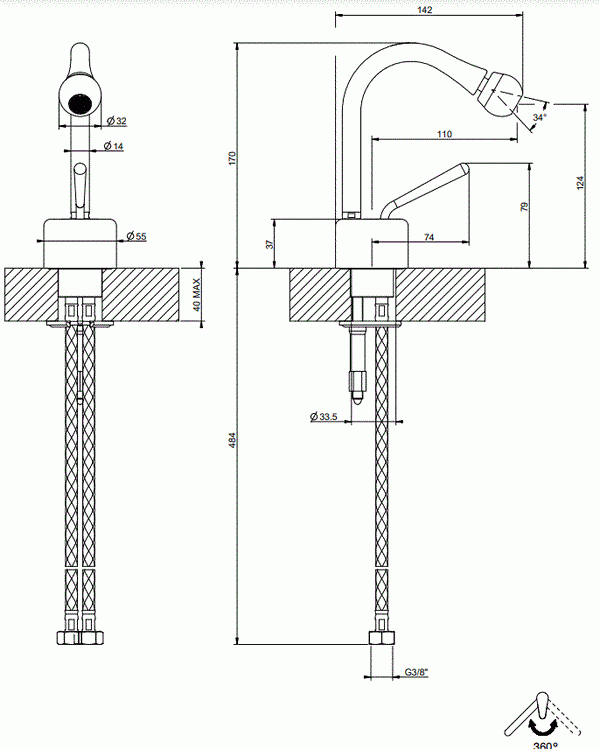 Gessi Goccia Miscelatore Bidet Senza Scarico Cromo 33607
